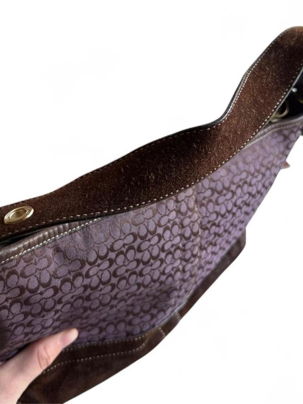 RARE COACH Y2K Legacy East West Shoulder Bag Purple Brown Monogram Suede Small - Picture 6 of 9